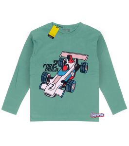 Atasan anak laki laki distro lengan panjang karakter mobil kendaraan FORMULA warna sage bahan adem