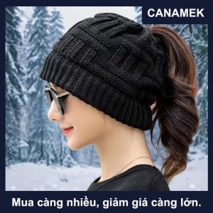 【CANAMEK】 1 cái cap Top mở Beanie đan mũ cho phụ nữ phù hợp ponytails độ đàn hồi cao thời trang mùa đông ấm áp thể thao ngoài trời Mũ