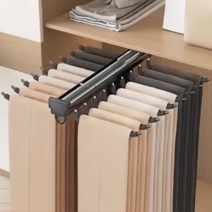 FFBH Multifunctional Pants Hangers Metal Retractable Pant Hanger Bedroom Pants Organizer Hangers Save Wardrobe Space Organizers H8M4T