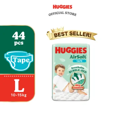 Huggies Airsoft Tape Diapers M52/L44/XL38 (1 pack) - Breathable and soft premium diapers for baby
