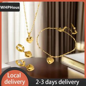 [COD] WHPHous Ship within 24 hours Stainless Steel Love Heart Necklaces Bracelets Earrings For Women New Trendy Simple Waterproof Jewelry Gift