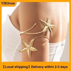【Local shipping】 Fashion Boho Metal Starfish Cuff Bracelet Bangle For Women Punk Summer Beach Travel Open Adjustable Arm Bracelet Jewelry
