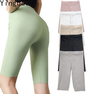 Yingbao Women Thin Short Leggings Summer Yoga Sport Bike Gym Cycling Ladies Ice Silk Seamless Pant Black White Grey Green Pink Plus Size Panties Underwear