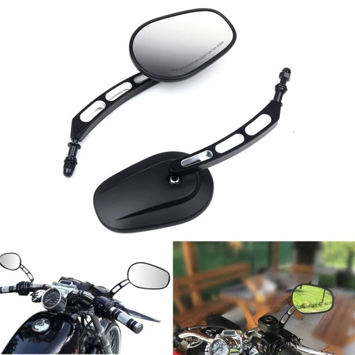 Paar Motorrad Spiegel 8mm Schwarz & Chrom – Universell Für Harley Dyna, Softail, Touring, Sportster Ab 1982
