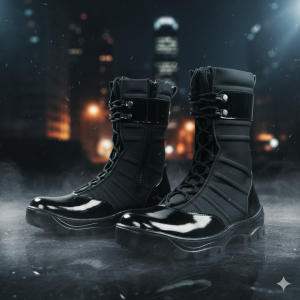 SEPATU PDL NINJA KULIT LAK BOOTS SAFETY BLACK TNI POLRI SECCURITY MURAH
