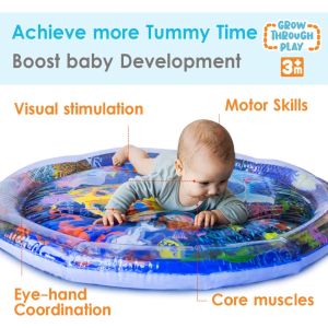 Childrens Inflatable Pat Pad Water Play Mat Inflatable Baby Mat Water Pad PVC Ocean Fish Water Pad Toy Cushion Gift for Infants Toddlers Boys Girls Round Play Mat