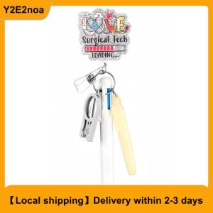 【Local shipping】 5in1 Nurse Pen Set Retractable ID Badge Clip Reels Holder Name Holder Keychain Ballpoint Pen Folding Scissors For Nursing Doctor