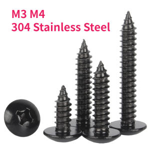 M3 M4 Black 304 Stainless Steel Cross Recessed Truss Head Self Tapping Screw Phillips Mushroom Head Wood Screws