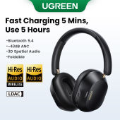 UGREEN ANC Bluetooth 5.4 Hi-Res 43dB Noise Canceling Headphone HiTune Max 5c Wireless Headphones Headset Low Latency With Microphone Support Calls LDAC Black