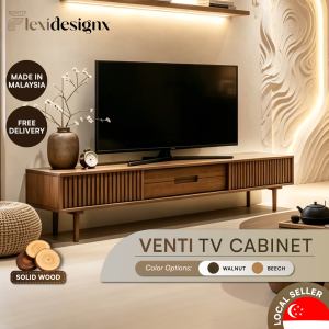 Flexidesignx VENTI Full Solid Wood TV Cabinet Walnut Beech Entertainment Console 180cm