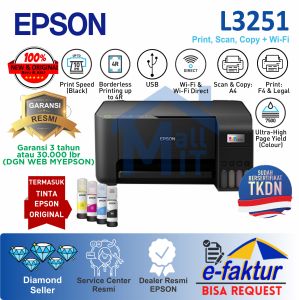 (BISA COD) EPSON Printer Epson L3250 L-3250 L 3250 L3251 L-3251 L 3251 Pengganti L3150 L-3150 Wifi Wireless Print Scan Copy Resmi