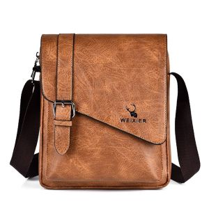 WEIXIER Men Crossbody Bag Shoulder Bags Vintage Men Handbags Large Capacity PU Leather Bag