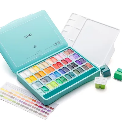 MIYA Himi Gouache การตั้งค่า สีน้ำวาดรูป 36 48สี 12 กรัม สีน้ำ สีโปสเตอร์ การออกแบบถ้วยคู่ เคสแบบพกพา