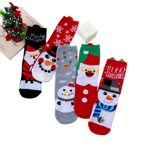 ถุงเท้าคริสต์มาส ฤดูใบไม้ร่วงและฤดูหนาว ถุงเท้าการ์ตูน เนื้อผ้านุ่มสบาย ตุ๊กตาหิมะ เอกลักษณ์ สีแดง