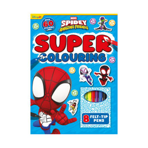 Marvel Spidey & Amazing Friends Super Colouring Book With 60 Stickers & 8 Felt Tip Pens For Kids
