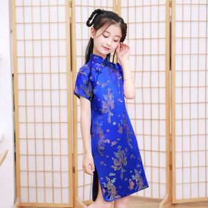china national costume GOOTRADES Fairy Soft Temperament Summer Girl Gift Dragon Phoenix Pattern Autumn Comfortable Chinese Style Dress Kids Traditional Dress Qipao Girls Skirt Girls Cheongsam