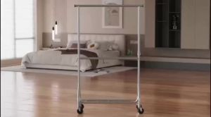 Easyhome.sg Premium Heavy Duty Clothes Rack with Wheels Single Rack with Wheels Adjustable Single Double Pole Electroplated clothes drying rack