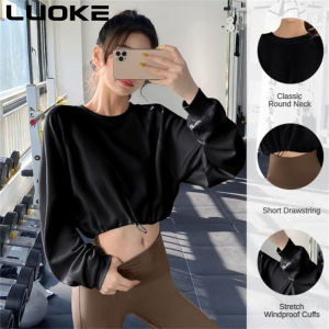 Luoke sport wear women Yoga suit Womens new drawcord long sleeve running loose sports fitness top Pilates training suit