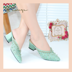 EMYE Sepatu Sandal Pengantin Kondangan Wanita 5cm 36-45 Brukat Payet Brokat Satin 11 Warna