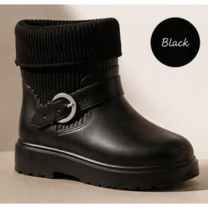[Free Shipping] 2026 Autumn And Winter Knitted Ankle Boots For Women Featuring A Chunky Heel Thick Sole And A Short Cotton-Lined Design