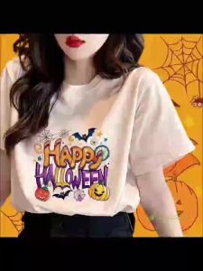 Fast shipping Baju Kaos Happy Halloween T-shirt Women Pumpkin Bat Graphic Tee Short Sleeve Casual Baju Halloween Party Outfit COD