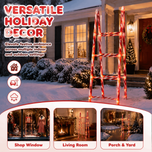 OEUVR 0.5m / 1m Xmas Shop Window Decor Dynamic Visuals SwingClimb Ladder Christmas Santa Ornament Xmas Gift Giving 3D Christmas Gift Decor Electric Swing Santa