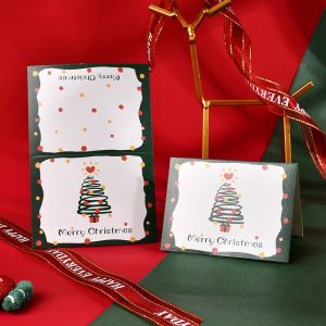 ZHUJI 10pcs Thank You Merry Christmas Greeting Cards Handwriting Invitation Blank Paper Cards Cartoon Blessing Happy New Year Cards Invitation for Guest