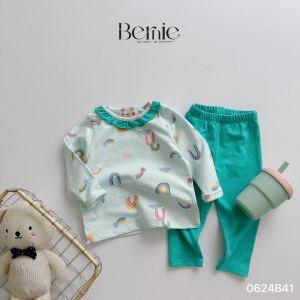 Set bộ dài thu đông cotton họa tiết dễ thương viền bèo bé gái đi chơi đi học 1đến 7t BERNIE 0624B41