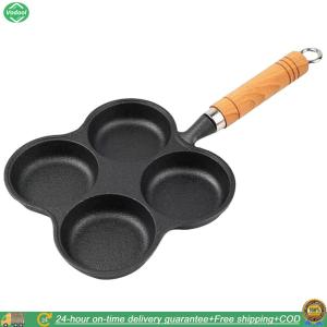 [New] 4-Hole Breakfast Burger Egg Pancake Maker Wooden Handle Non Stick Egg Frying Pan Suitable for Gas Stove Induction Cooker