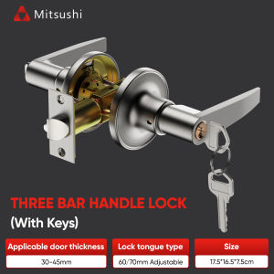 Mitsushi Door knobs Sand polished Door knobs silver stainless steel three bar room lock with 2 keys suitable for doors 30-45mm
