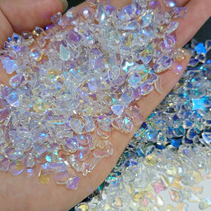 สว่านแต่งเล็บส้นแบนแสงออโรร่าประดับเล็บ100ชิ้นหินไรน์สโตนแวววาวแบบแบนสำหรับที่ตกแต่งเล็บ3มิติ