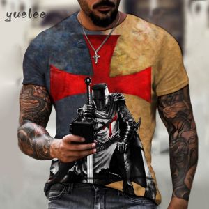 Mens Clothing Vintage Warrior Pattern T-Shirt Fashion Breathable Mens Top Versatile Men Short Sleeved Tee Trendy Mens T-Shirt