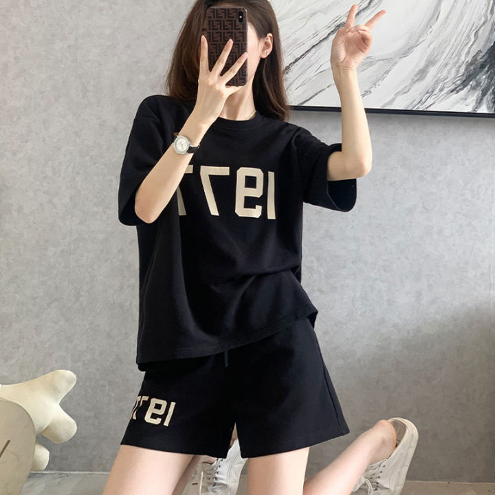Leisure Sports Suit Women Summer 2022 New T-shirt Jacket Loose Size Printed  Wide Leg Shorts Fashion Two-piece Set
