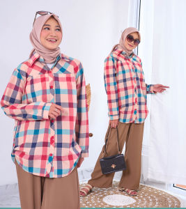 Hannah Kemeja Katun MIROSE BAHAN LINEN XXL Kotak Jumbo Size (N9)