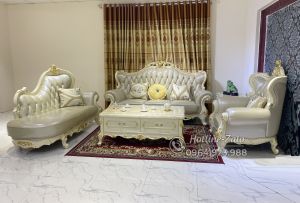 Sofa tân cổ điển dát vàng kết hợp ghế quý phi sang chảnh 9902B-DV