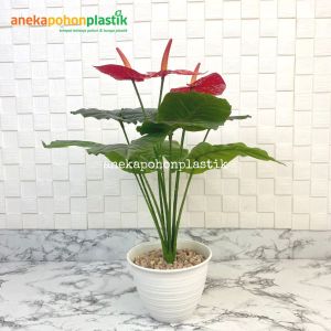 Tanaman Hiasan Pohon Artificial Bunga Anthurium Merah B3 Artificial Pot Plastik Tawon Dekorasi Rumah