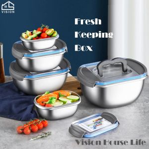 Vision 304 Stainless Steel Seal Lunch Box Fridge Food Fresh-keeping Container Food Storage Box Refrigerator Organizer for Freezing Lunch Box for Kids