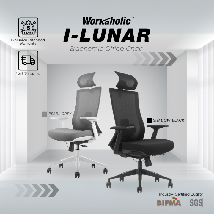 Workaholic I LUNAR High Back Mesh Ergonomic Chair Office Chair 5 Years Extended Warranty Work From Home Igreen Malaysia Lazada