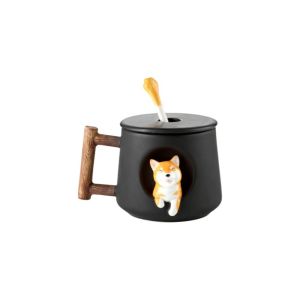 BAGUO(霸果) Dog Design 3D Ceramic Mug 420ml Cartoon Milk Tea Cup Novelty with Lid and Spoon Coffee Mug Breakfast