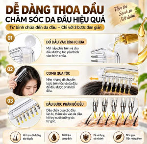 Lược Thoa Dầu 7 Đầu Lăn Bi Kim Loại Có Bình 10ml – Lược Massage Da Đầu Dùng Tinh Dầu Serum Tóc