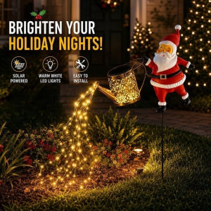 Solar Watering Can Garden Stake Light Santa Claus Warm White LED Fairy Waterproof Outdoor