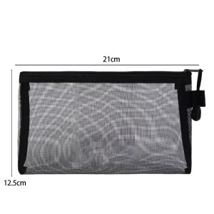 5pcs Transparent Mesh Pencil Bag / Simplistic Polyester Mesh Storage Pouch / Portable Zipper Travel Makeup Bags / Student Organizer Pen Bag
