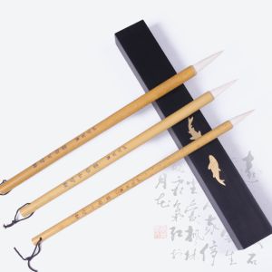 NALANILI 3pcs Bamboo Handle Chinese Calligraphy Brush Natural Flexible Tip Chinese Ink Brush Traditional Wolf Hair Art Paint Brush Regular Script