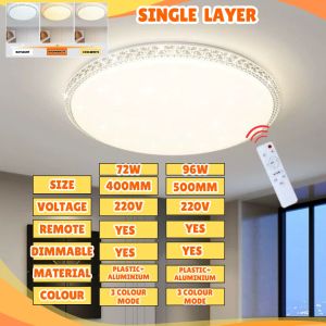 LED Ceiling light Modern Remote 3 Colour 96W 72W 48W 18W Downlight Besar Diamond Border Lampu Siling Ruang Tamu