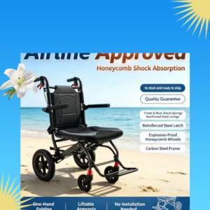 Upgraded Ergonomic Carbon Fiber Wheelchair 10kg Ultra Light 120kg Load 12-inch Puncture-proof Honeycomb Wheel Quick Foldable Mobility Chair With Trolley Pull Rod Breath Cushion For Elder Travel Rehabilitation