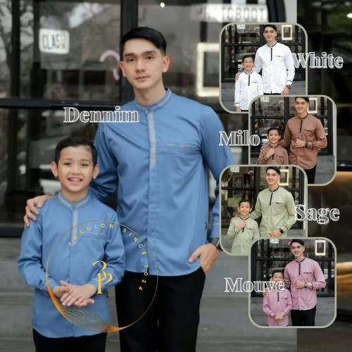 Baju Koko Couple Koko Ayah Dan Koko Anak Lengan Panjang Sage Green
