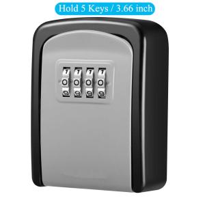 Key Lock Box 4 Digit Combination Key Storage Lock Box Wall Mounted Key Safe Box 5 Keys Capacity Weatherproof for Indoor Outdoor 3.66 inch (All metal,Never broken)