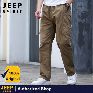 Jeep tinh thần người đàn ông của quần mùa xuân và mùa thu cotton giản dị Quần Cargo ống đứng dáng rộng Quần bảo hộ lao động