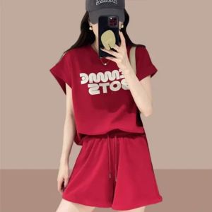 Summer Alphabet Fashion Print Design Sense Womens Sportswear Set Academy Style Casual Short Sleeved Shorts Two Piece Set