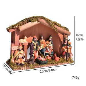 xpkQ Christmas Decorations Christmas Nativity Scene Exquisite Wooden House Birth Manger Set Character Component Ornament Holiday Gift 9Q4T2
